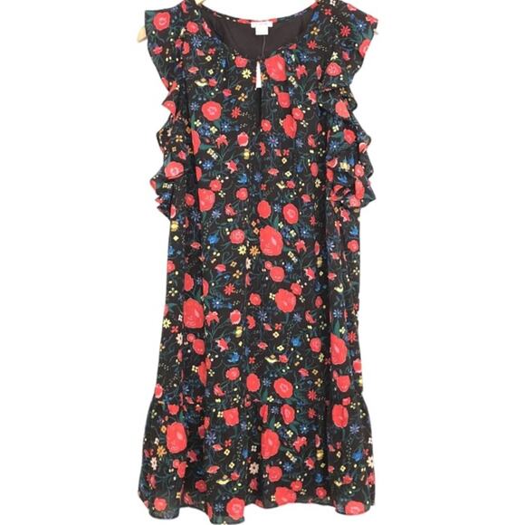 NWOT J.Crew Black Red Printed Floral Flutter Dress With Ruffle Sleeves Size XS - Picture 4 of 6